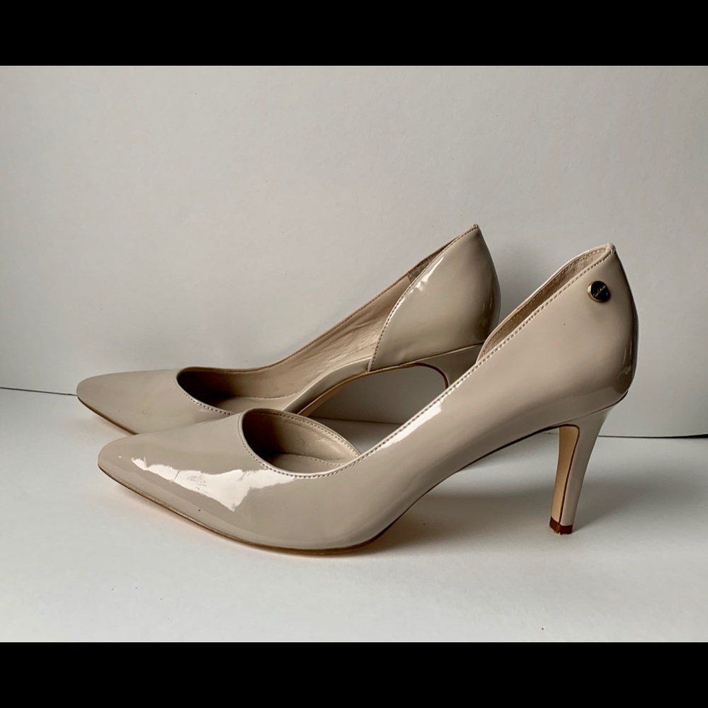 Calvin Klein Nude Patent Leather Pointed Toe Pumps